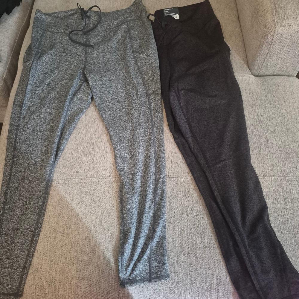 2 Pack TekGear Womens High Waisted Leggings Heather Grey Charcoal Black NWT